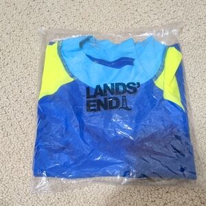 Lands' End Boy's Blue and Neon Yellow Short Sleeve Rash Guard